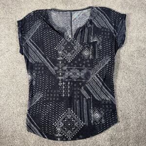 Kate & Sam Tunic Top L Patchwork Geometric Print Boho Southwestern Artisan Indie